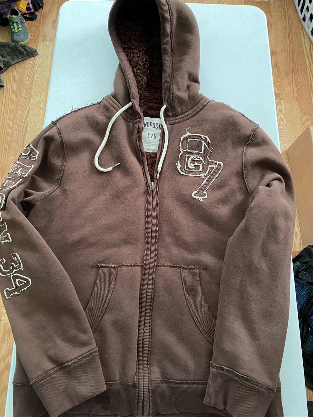 Aeropostale Brown Zip-Up Hooded Jacket with Sherpa Lining